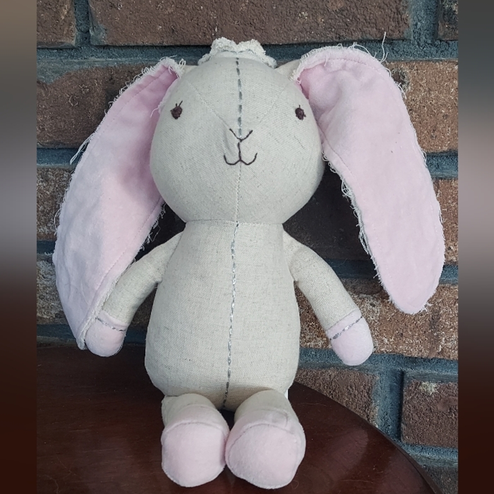 Pottery Barn Kids Bunny Rabbit Plush Muslin Feel Crown Frayed Edges Distressed
